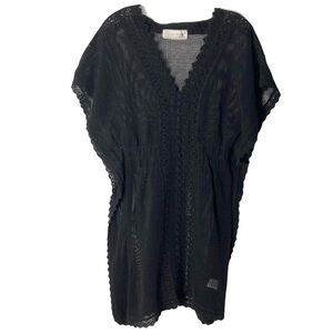 Nwot Seaspice Black Crochet Coverup XL Peruvian Cotton Mini Mesh Sheer Pull Over